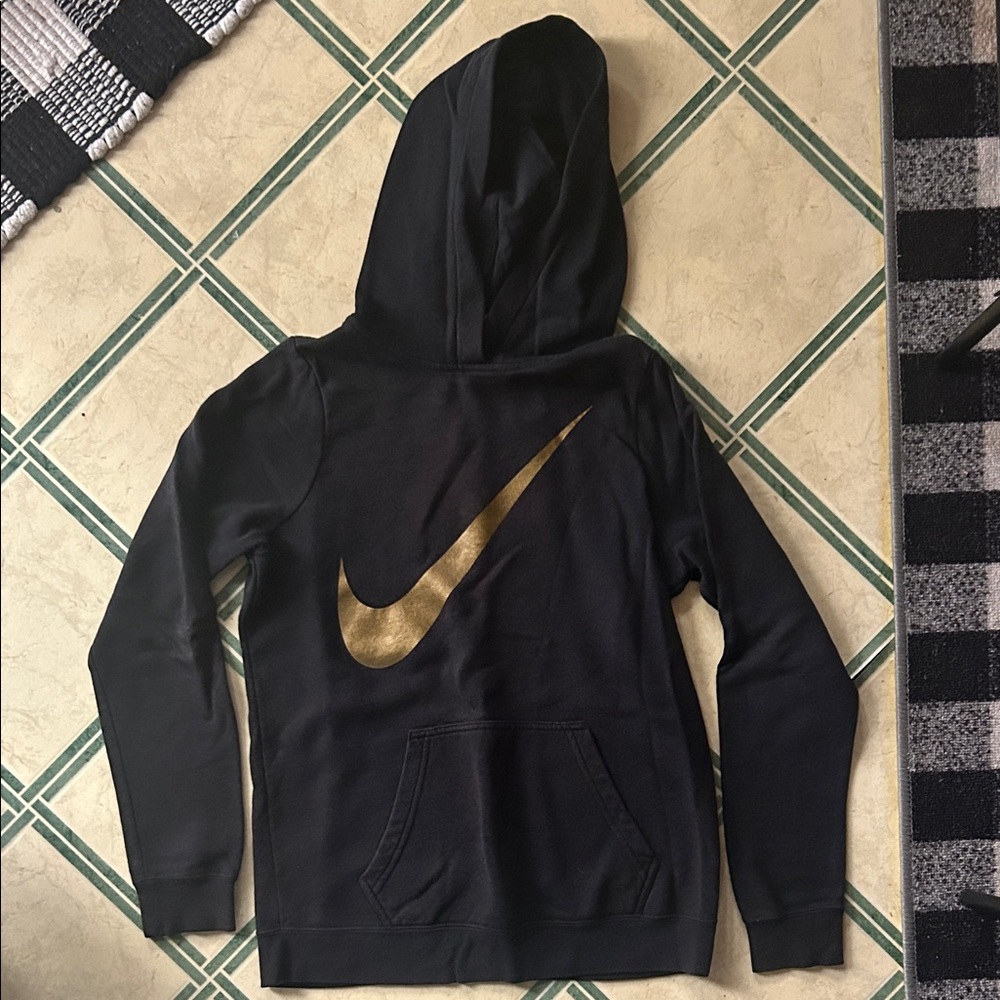 Nike Kids Hoodie in Black with Gold Swoosh